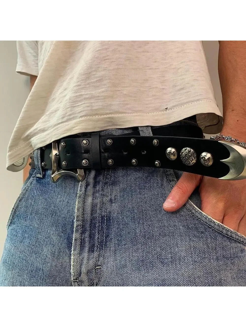 Y2K Cyber Black Unique Belt 41 Inch